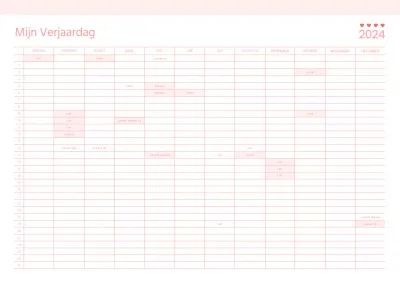 Ontwerp een verjaardagskalender met een roze thema