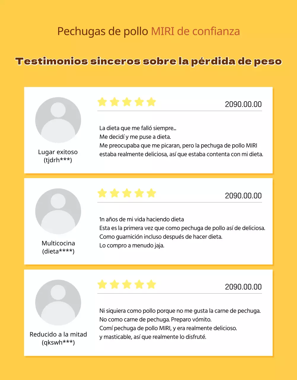 Promocionar los productos de pechuga de pollo amarilla y marrón