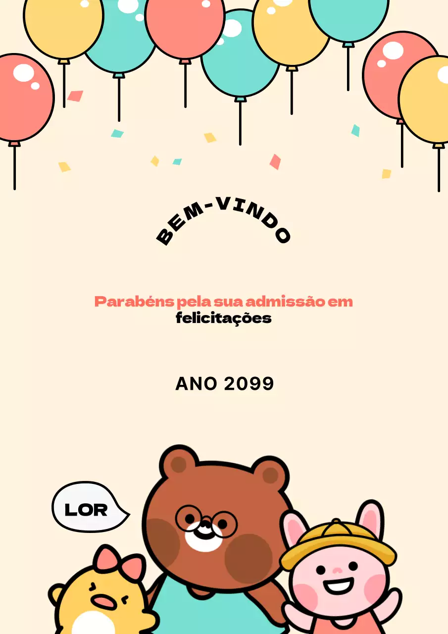 Capa de felicitações com personagens giras em cor-de-rosa e menta