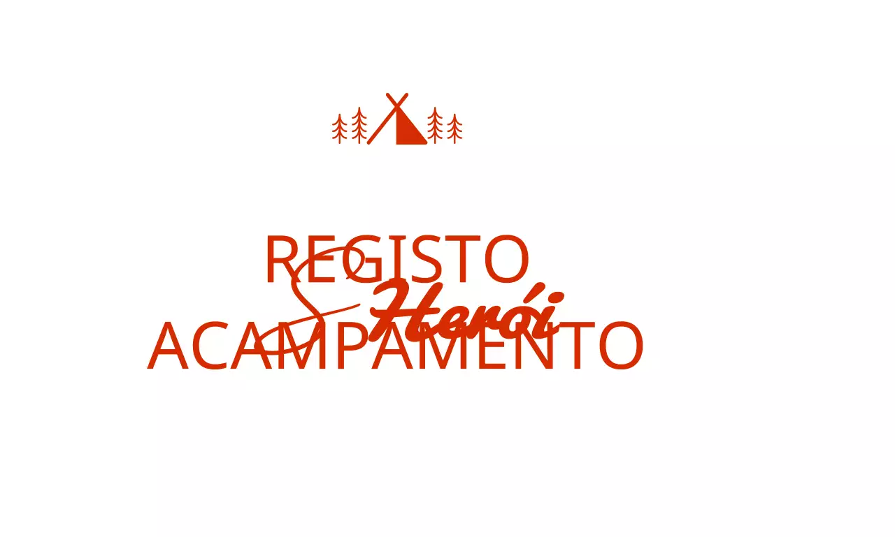 Loja de campismo com ilustrações de tendas e árvores