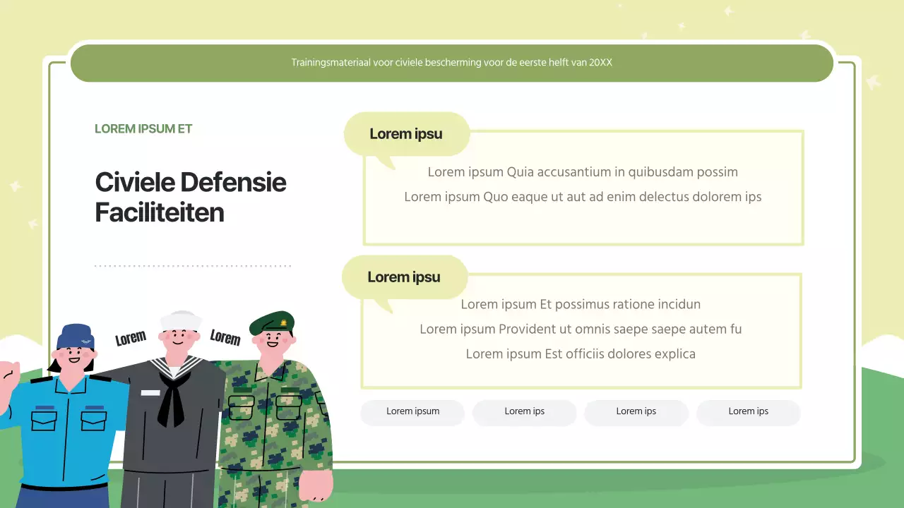 Moderne civiele verdedigingstraining in groen en limoengroen.