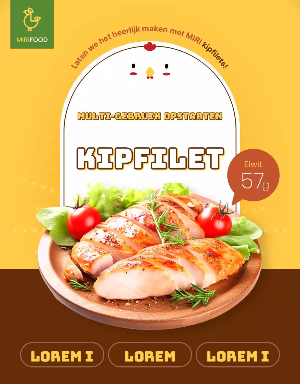 Gele en bruine kipfiletproducten promoten