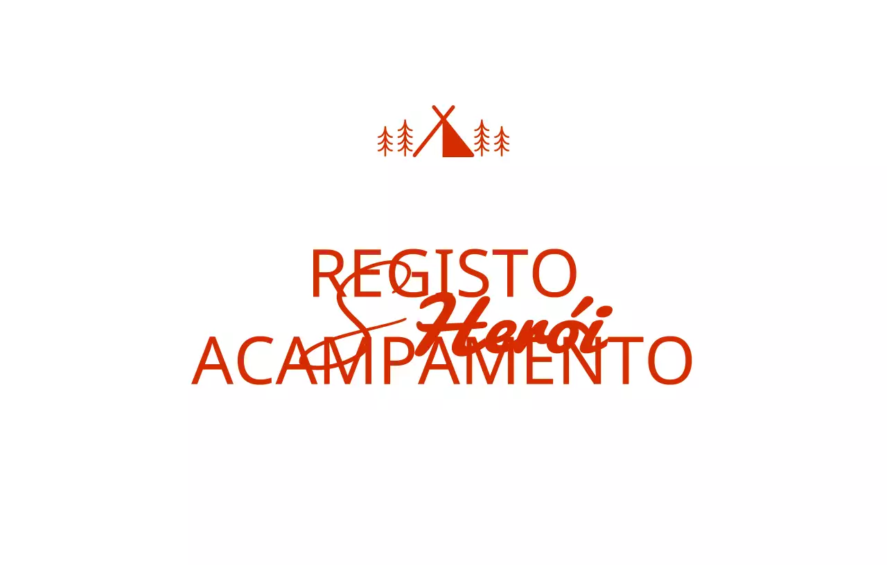 Loja de campismo com ilustrações de tendas e árvores