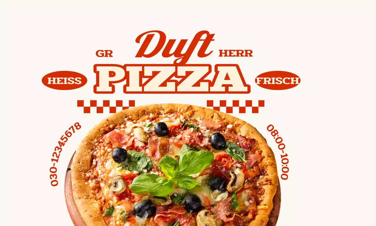 Eine Pizzeria mit retro-inspirierten Texten und Mustern