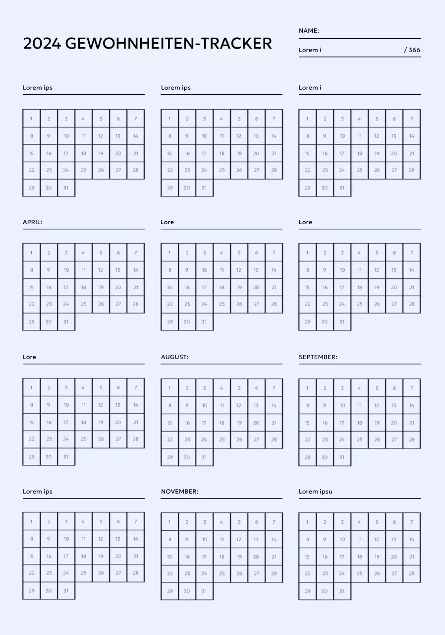 Entwerfen Sie einen jährlichen Gewohnheits-Tracker, den Sie jeden Monat abhaken können