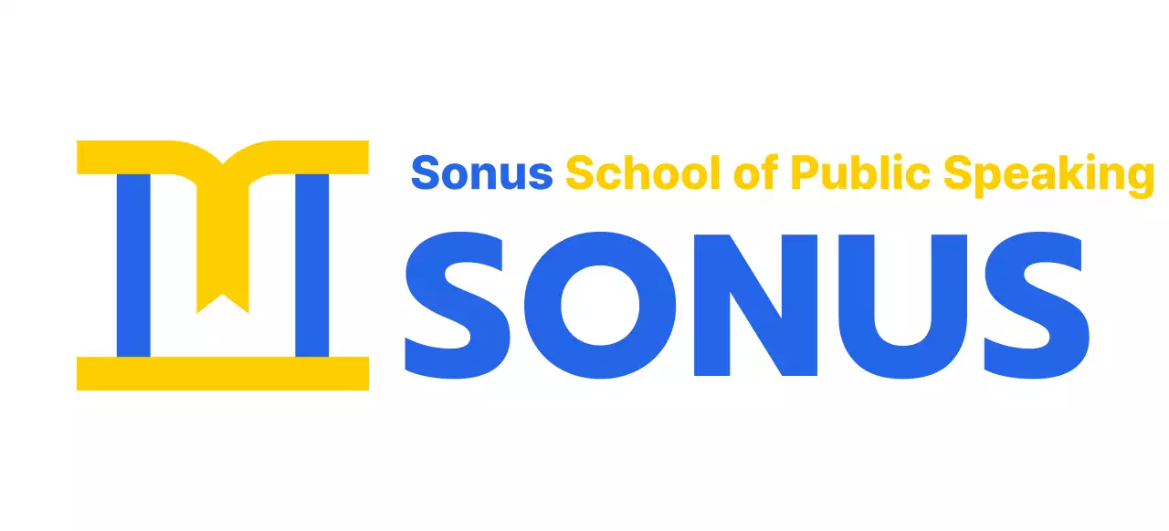 Farbgestaltung der Redeschule mit einem Symbol, das ein Podium darstellt