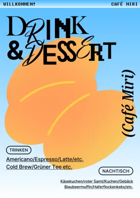 Werbung für ein trendiges Café-Menü in Hellblau und Orange