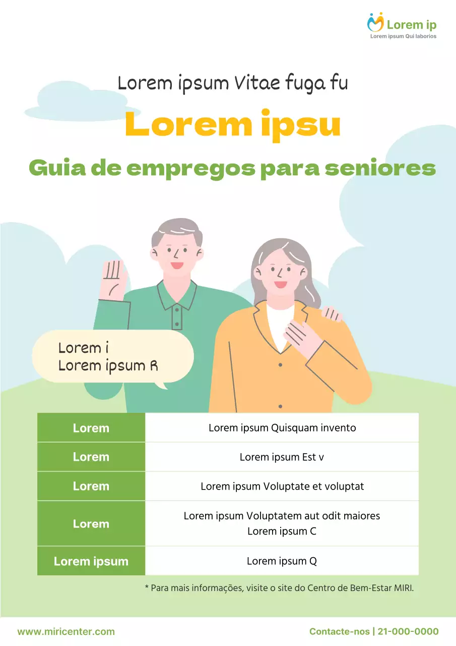 Anúncio de emprego simples amarelo e verde para idosos
