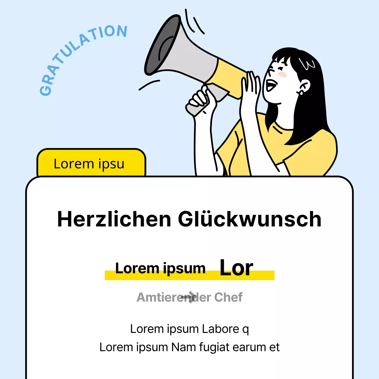 Eine einfache Geschäftsanzeige in Gelb und Hellblau