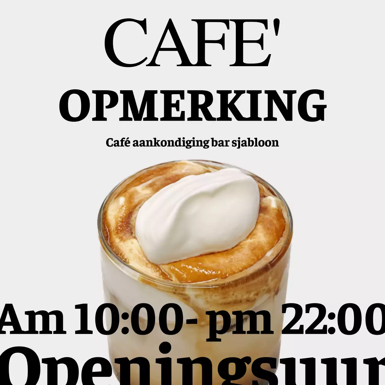 Minimalistische café-aankondiging in grijs en zwart-wit