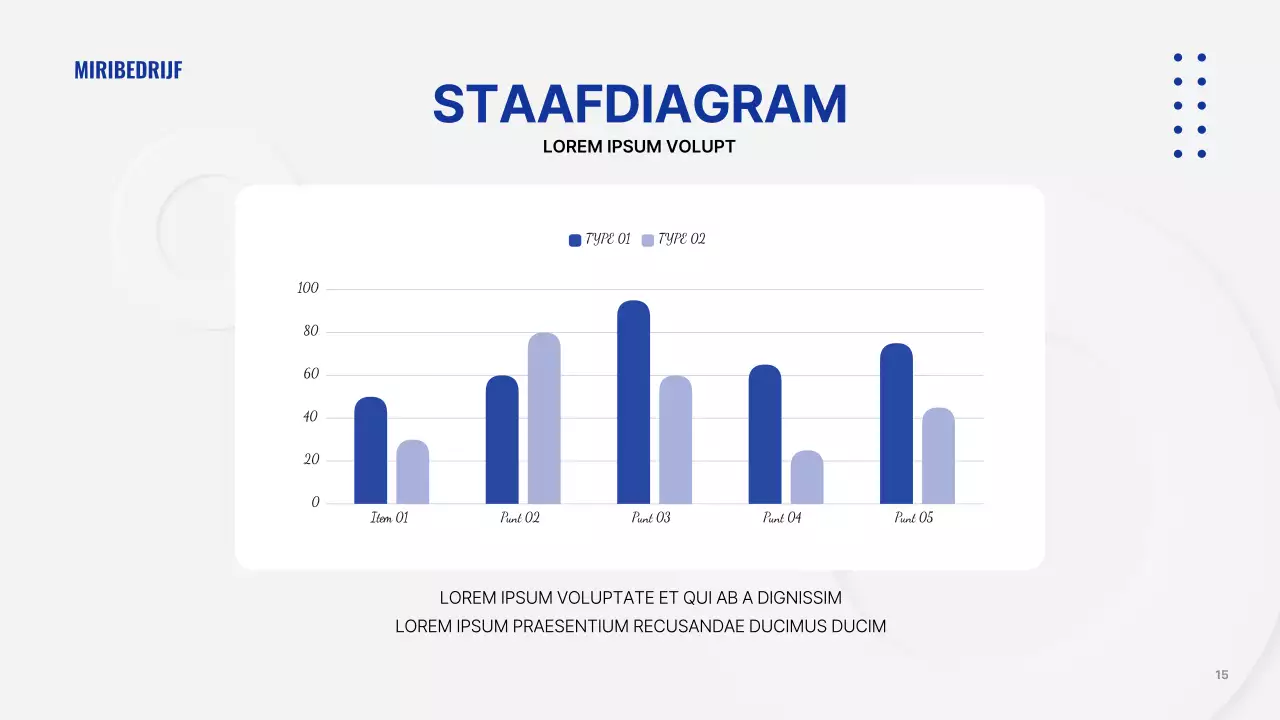Minimalistische bedrijfspresentatie in wit en marineblauw