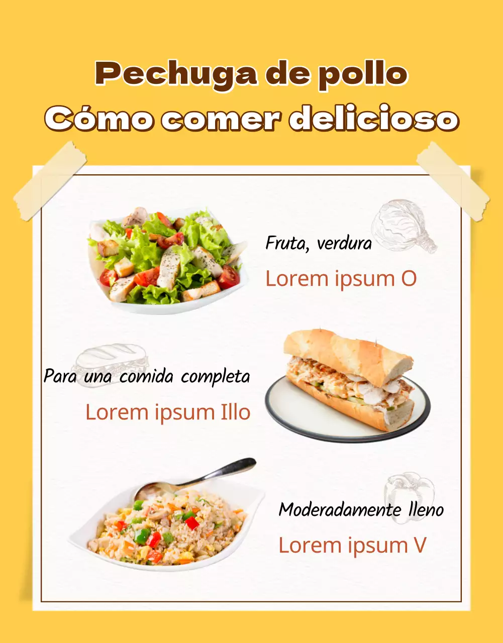 Promocionar los productos de pechuga de pollo amarilla y marrón