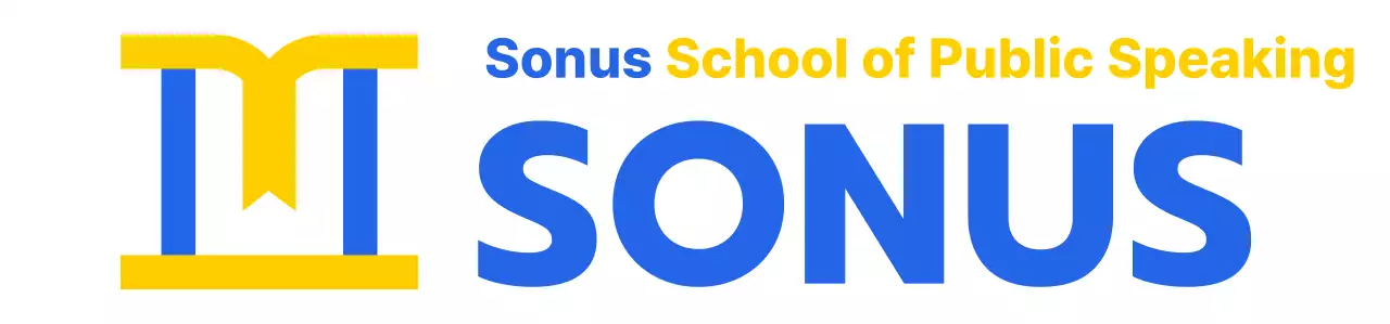 Farbgestaltung der Redeschule mit einem Symbol, das ein Podium darstellt