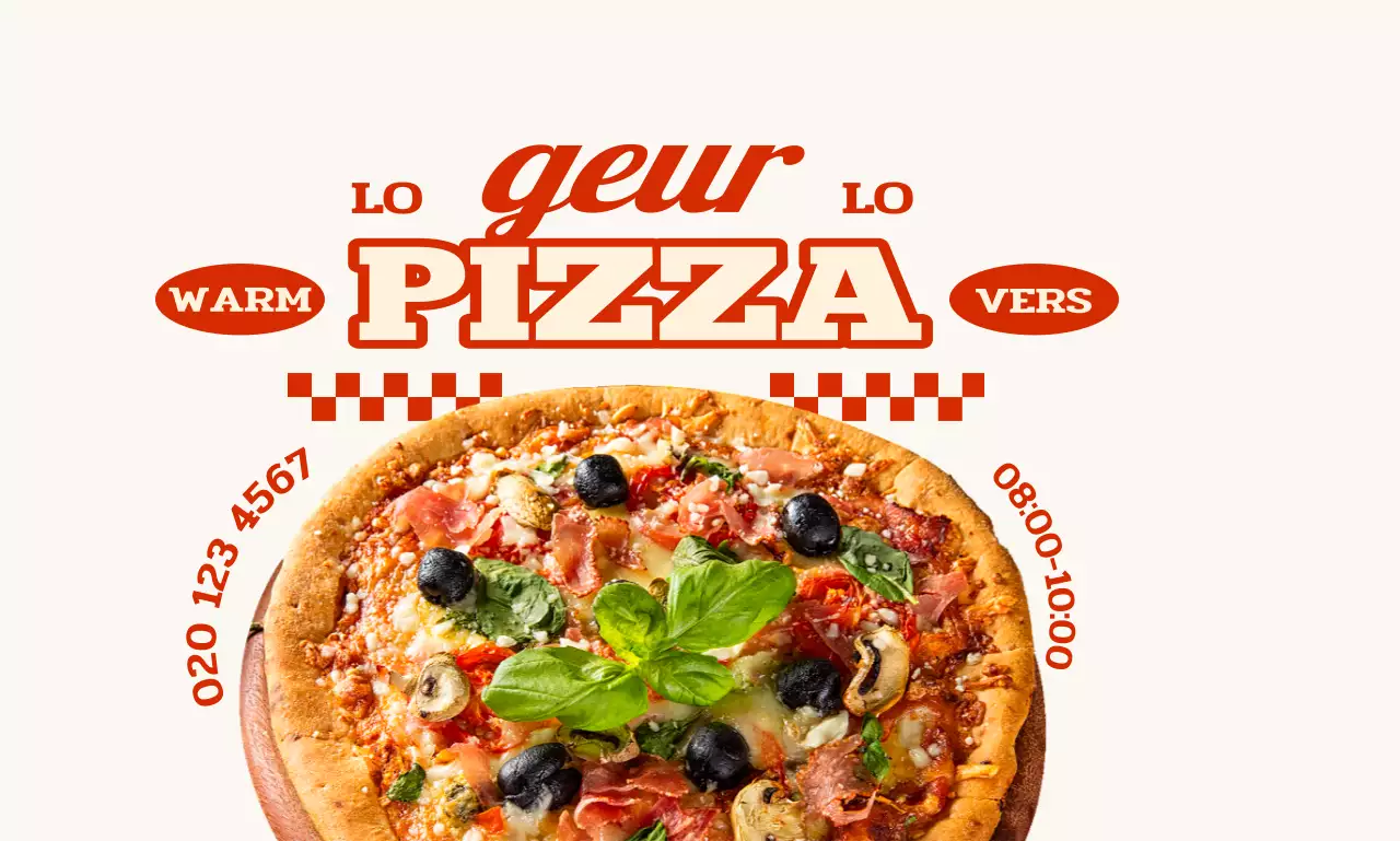 Een pizzeria met retro-geïnspireerde teksten en patronen