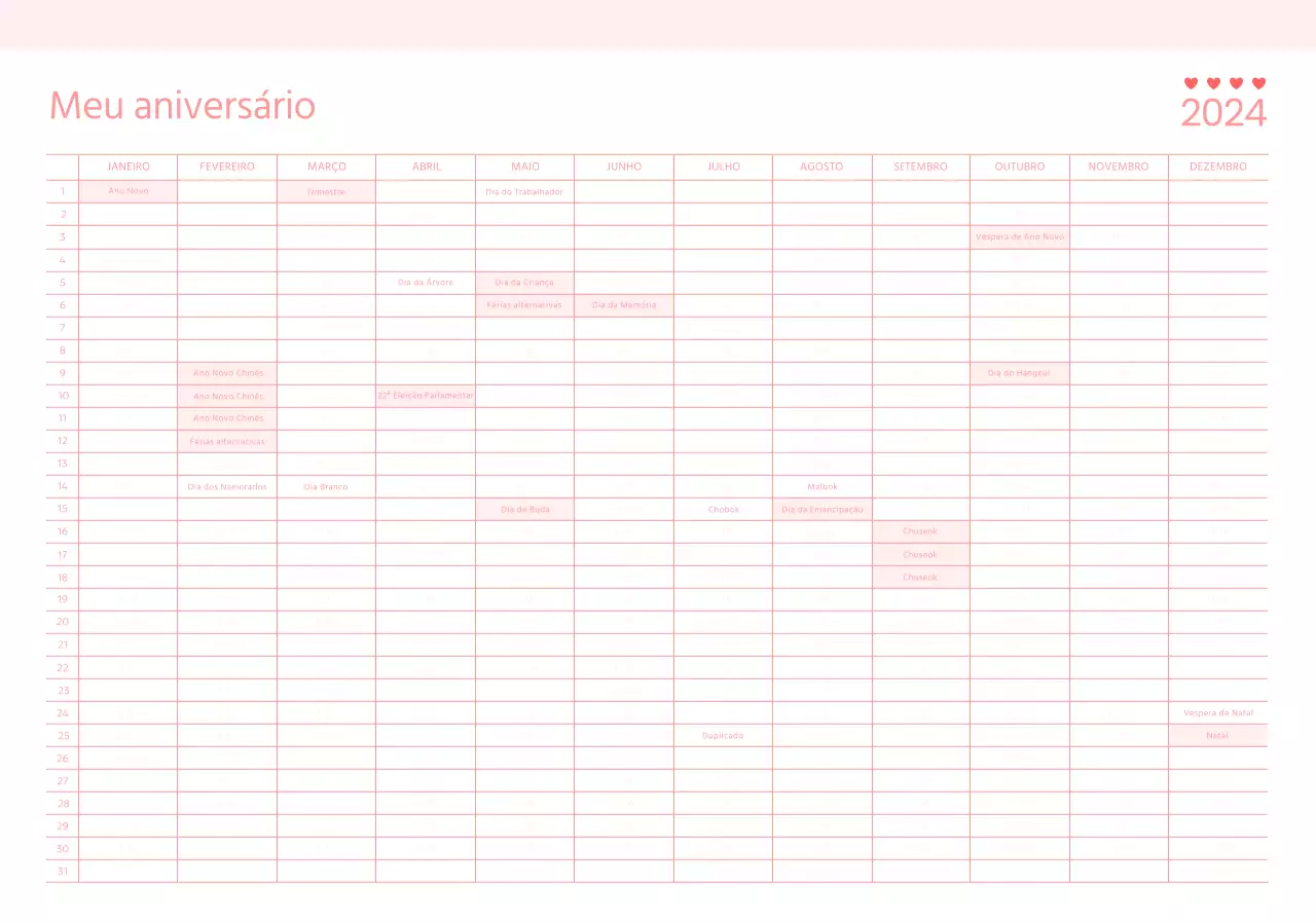 Criar um calendário de cheques de aniversário com um tema cor-de-rosa
