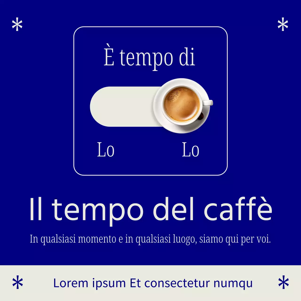 Una semplice bacheca blu e bianca per gli annunci di un caffè