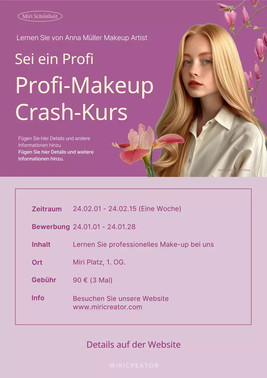 Förderung von lila, luxuriösem Make-up zur Anwerbung von Studenten