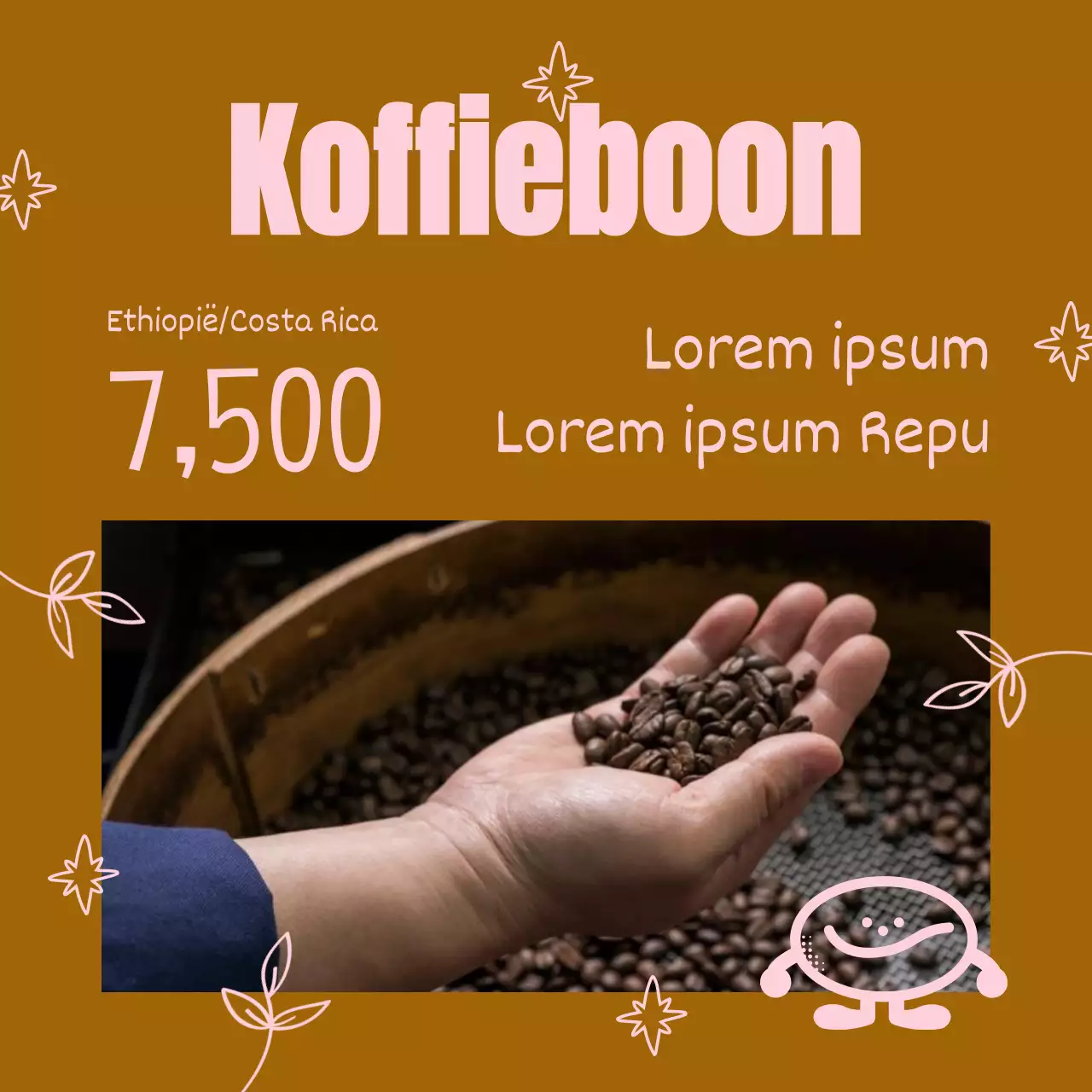 Een pop-art verzameling van café-aankondigingen in bruin en roze Nieuwsbrief