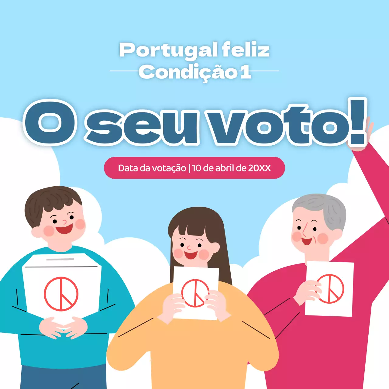 Uma simples campanha azul e vermelha para incentivar o voto