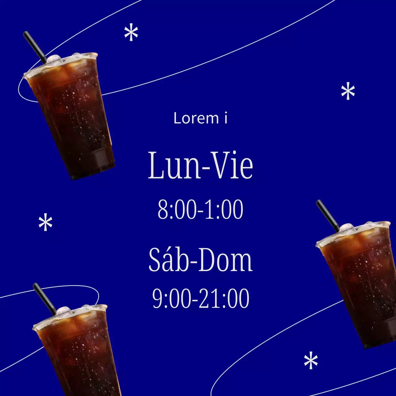 Un sencillo anuncio de cafetería en blanco y azul