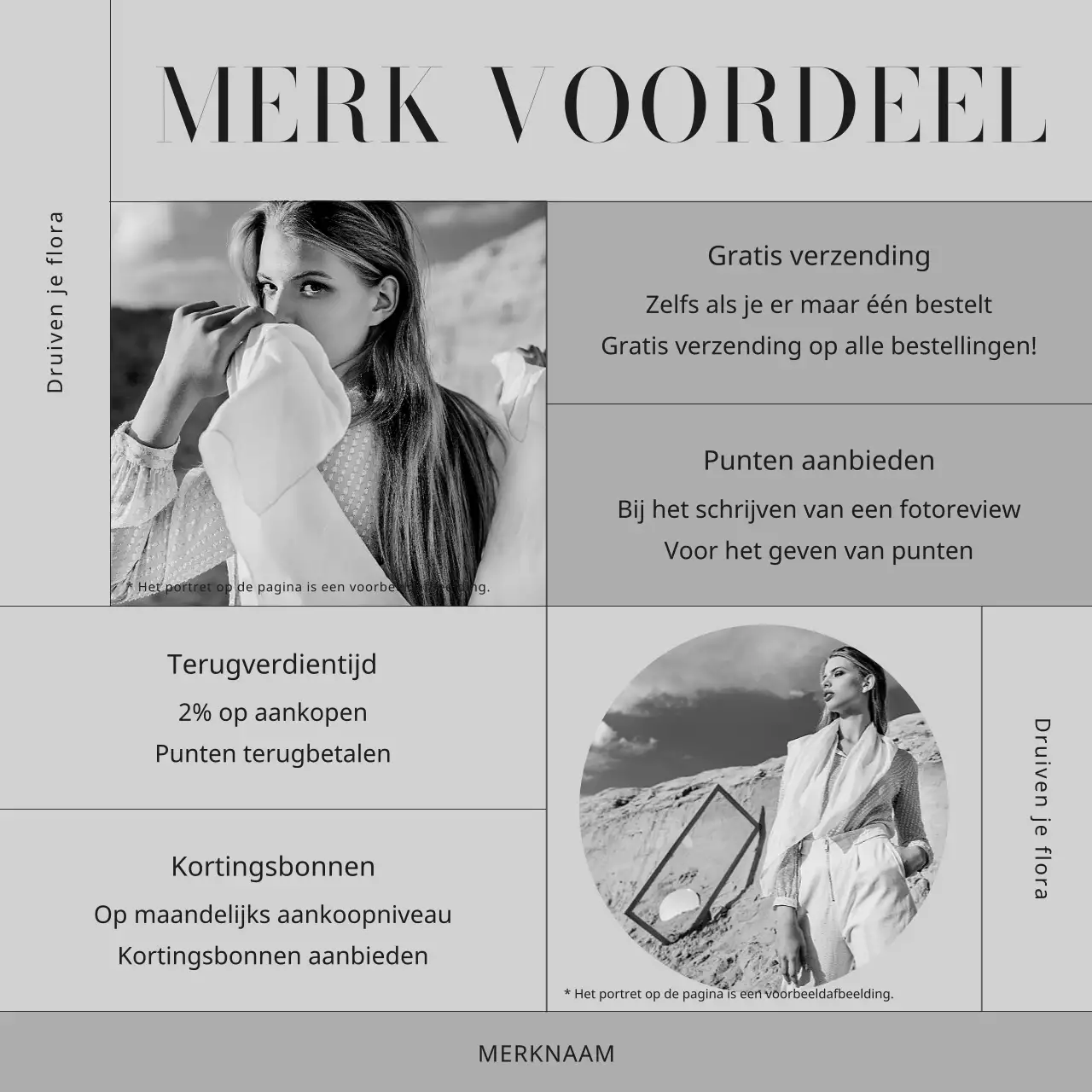 Marketing van een modern kledingmerk in zwart-wit