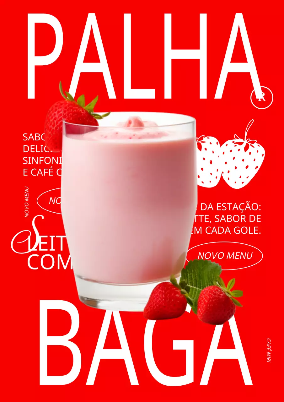 Anúncio moderno de sumo de morango em vermelho e branco