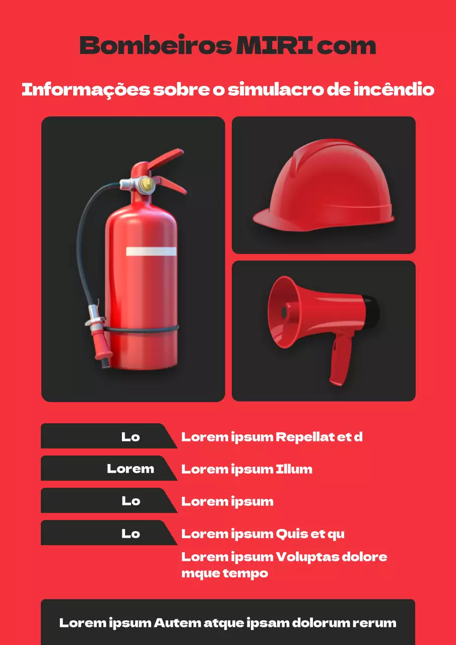 Anúncio moderno de simulacro de incêndio em vermelho e preto