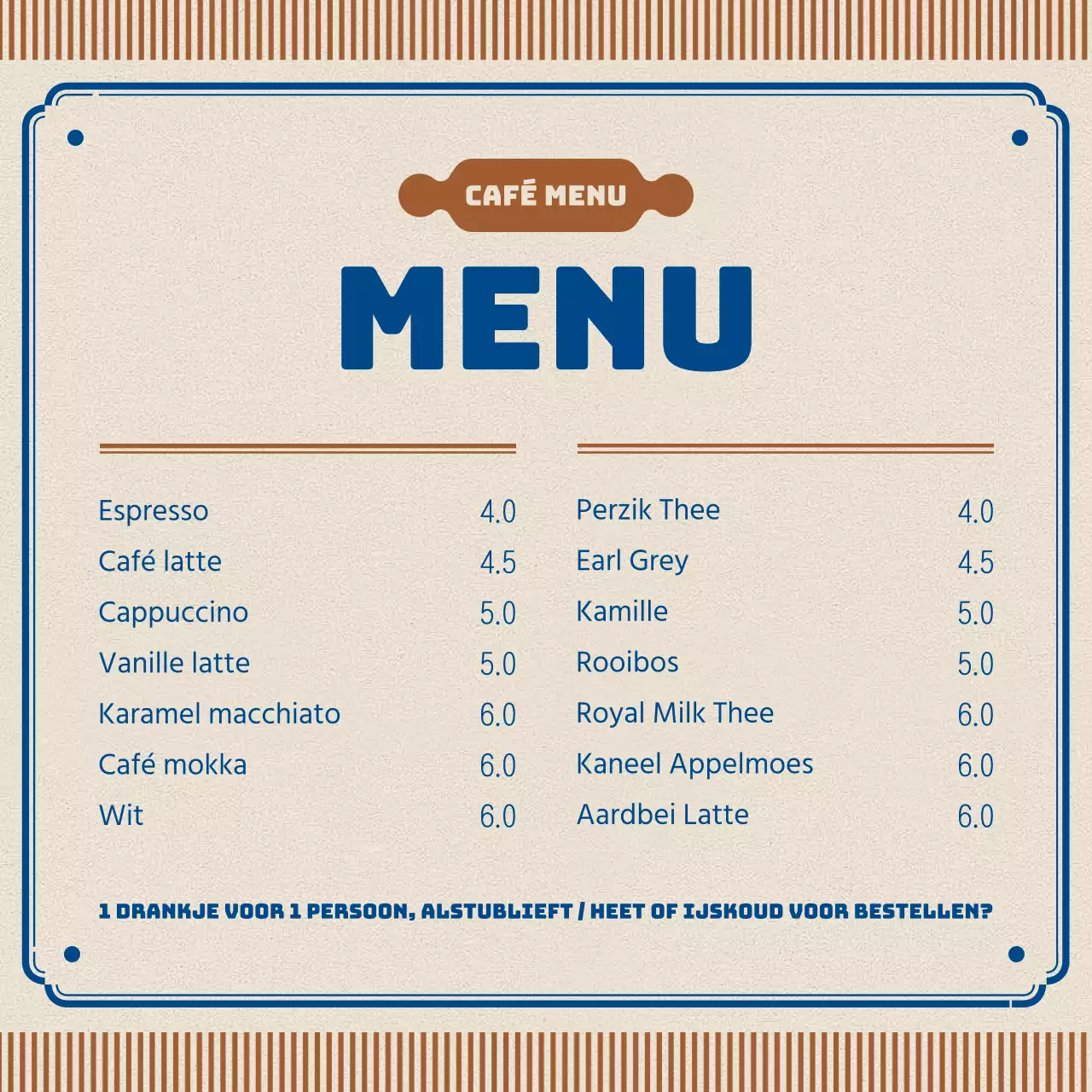 Retro café aankondiging in bruin en blauw