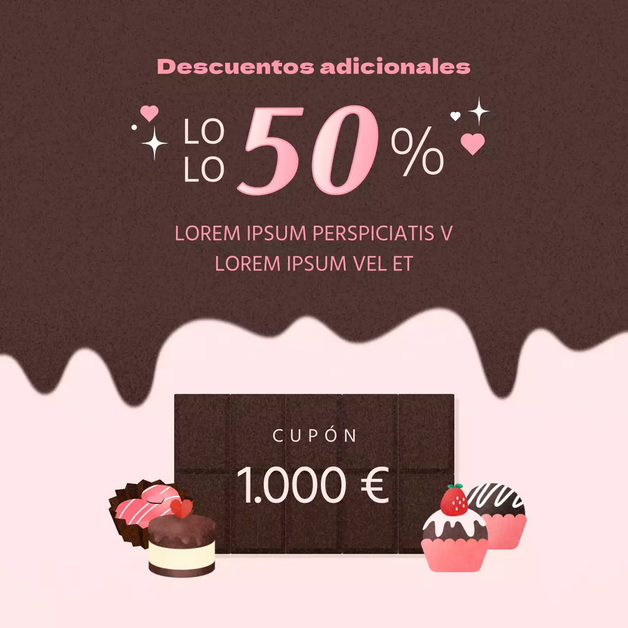 Kitschy anuncio de San Valentín en rosa y marrón