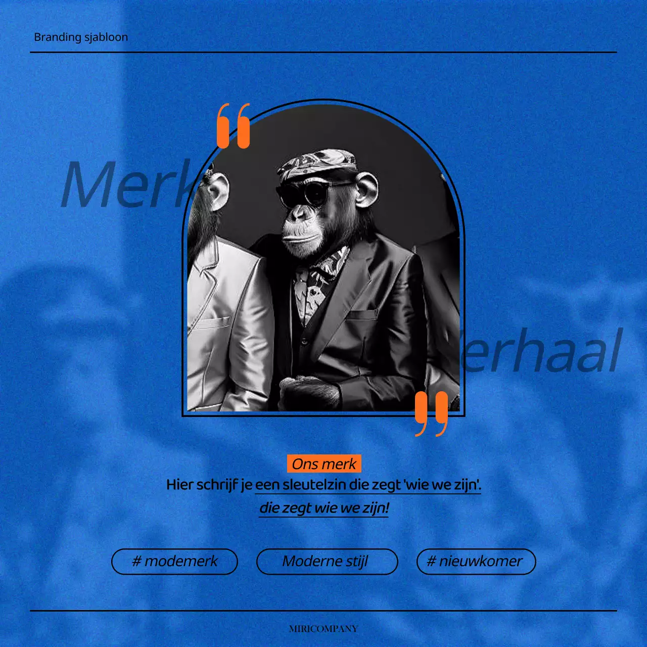 Een eenvoudig blauw en oranje merkstatement