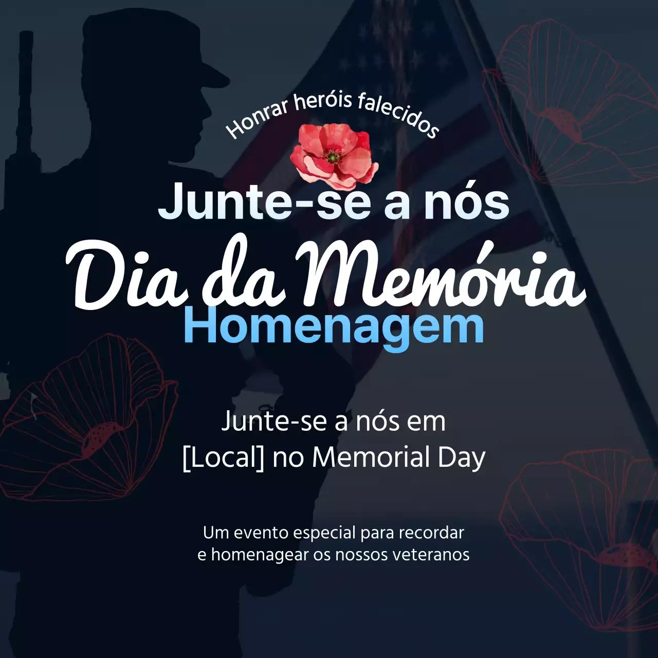 Cartão de homenagem simples azul e vermelho para o Dia da Memória