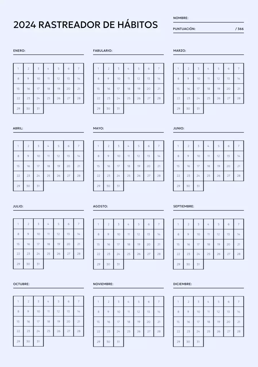 Diseña un seguimiento anual de hábitos que puedas marcar cada mes