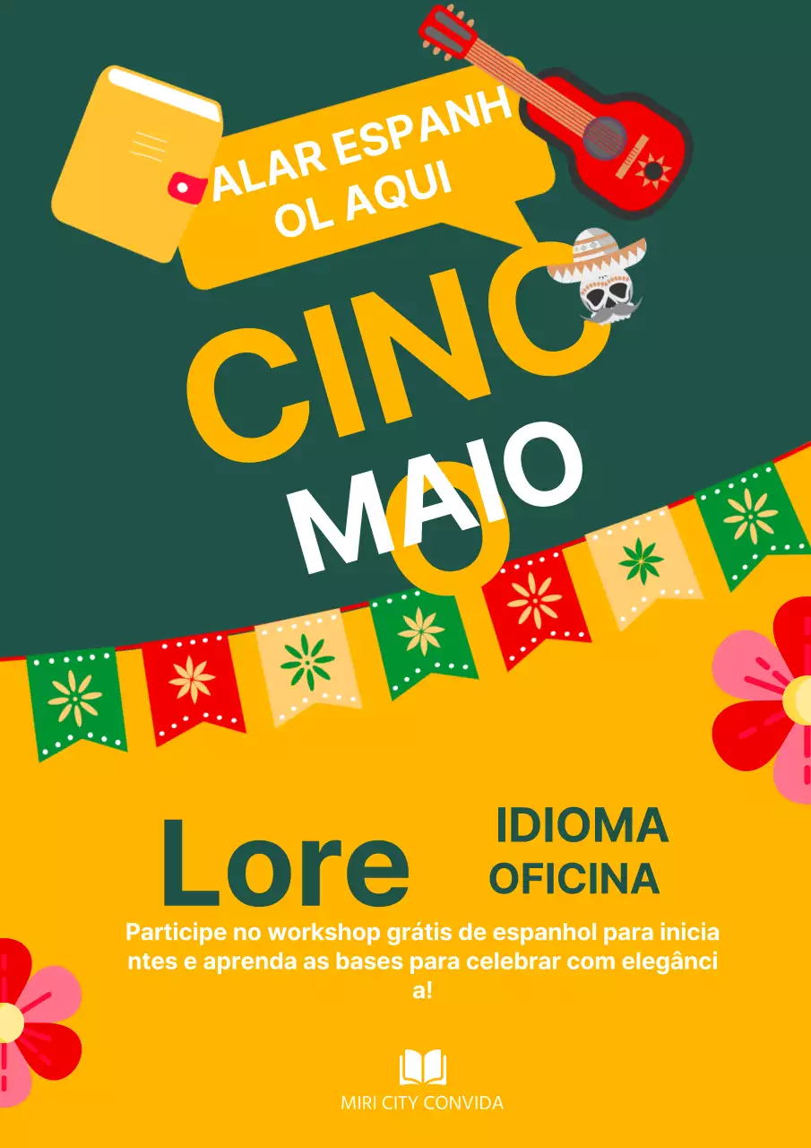 Anúncios de aulas de espanhol kitsch verde e laranja