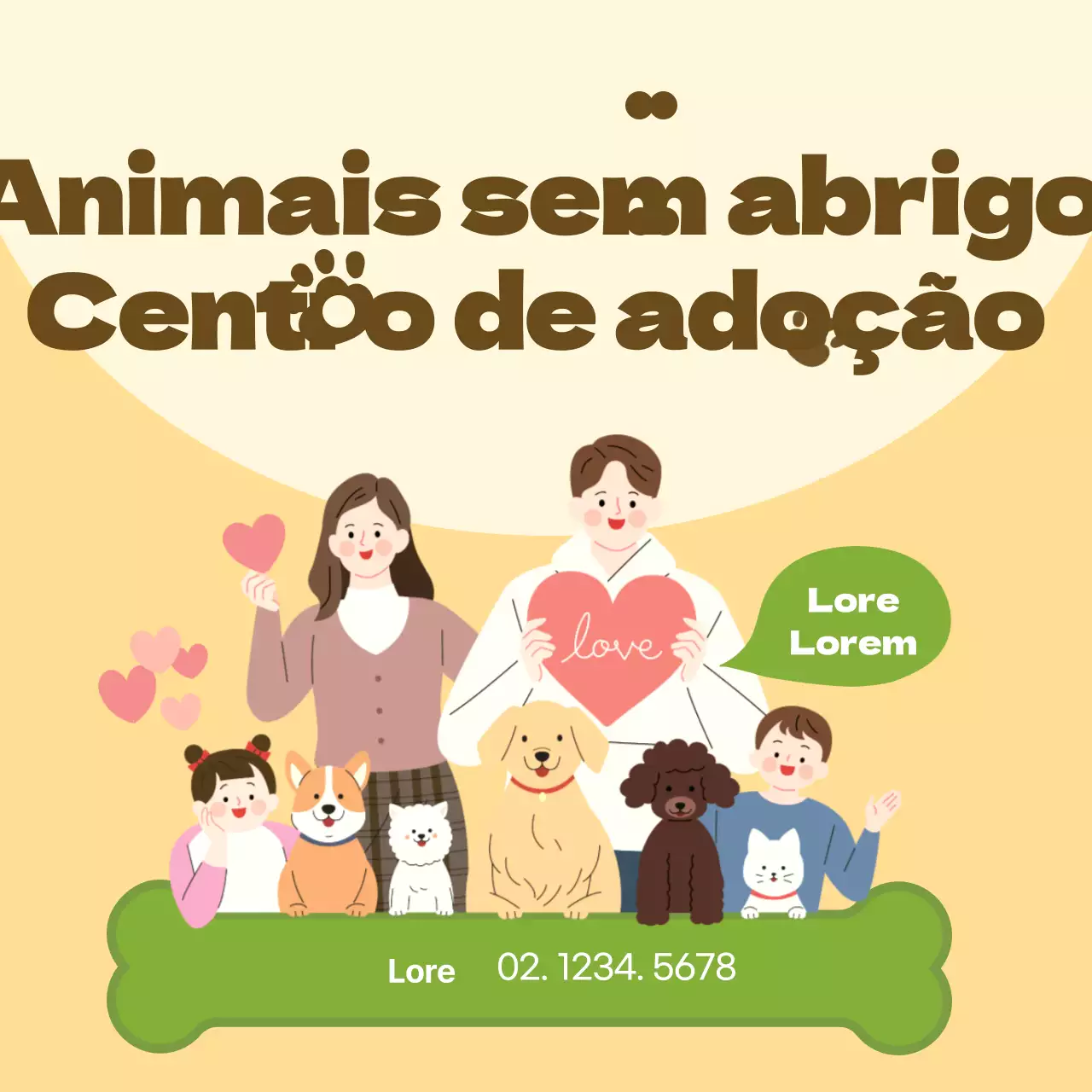 Promover o centro de adoção de animais de estimação amarelo e verde.