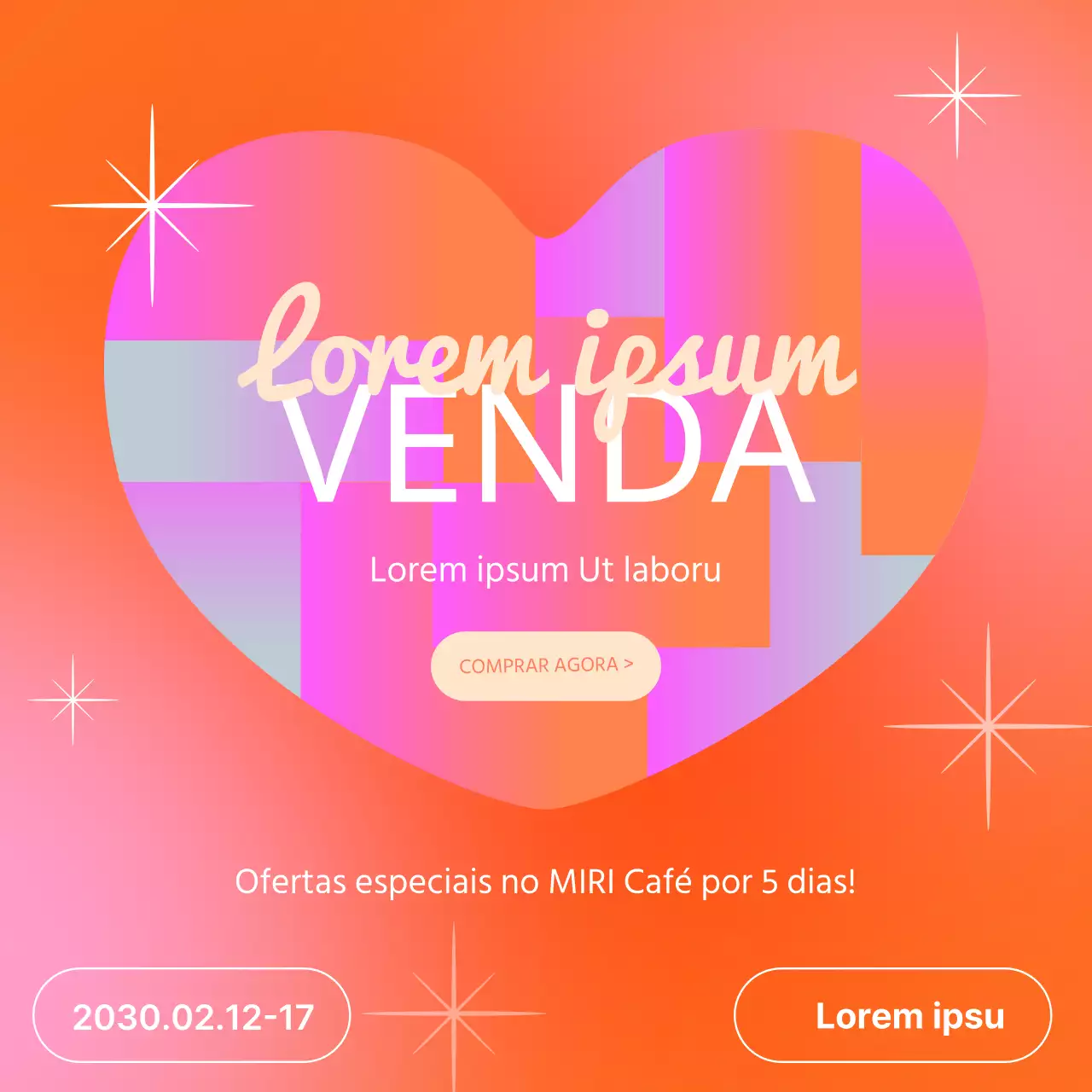 Um bonito anúncio de venda laranja e cor-de-rosa para o Dia dos Namorados