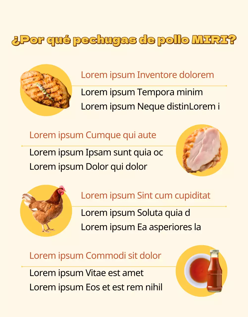 Promocionar los productos de pechuga de pollo amarilla y marrón