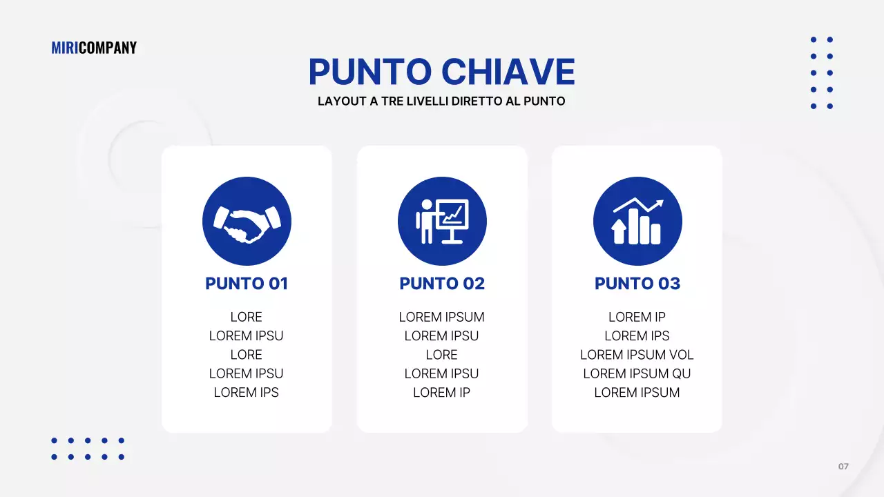 Presentazione aziendale minimalista in bianco e blu navy