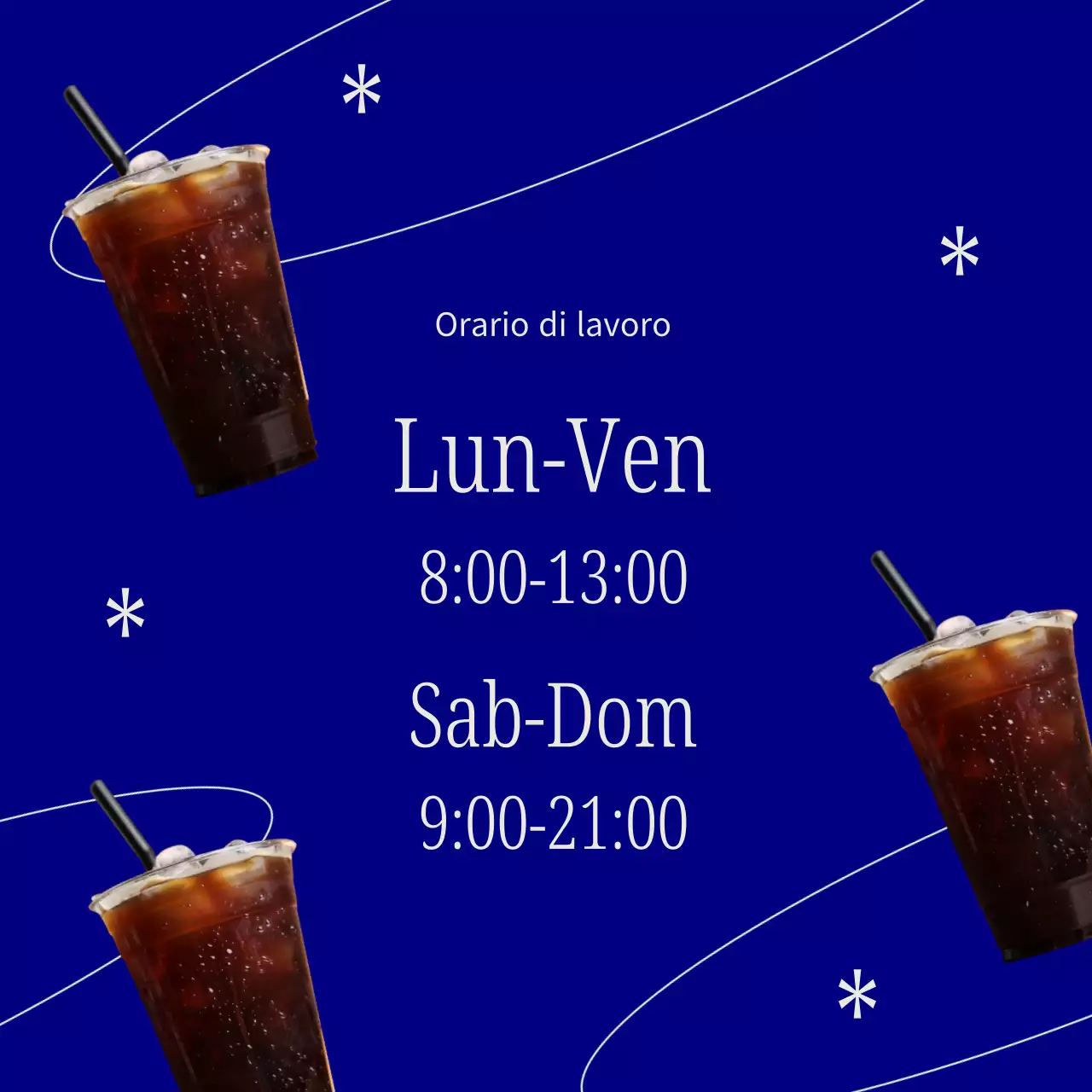 Una semplice bacheca blu e bianca per gli annunci di un caffè