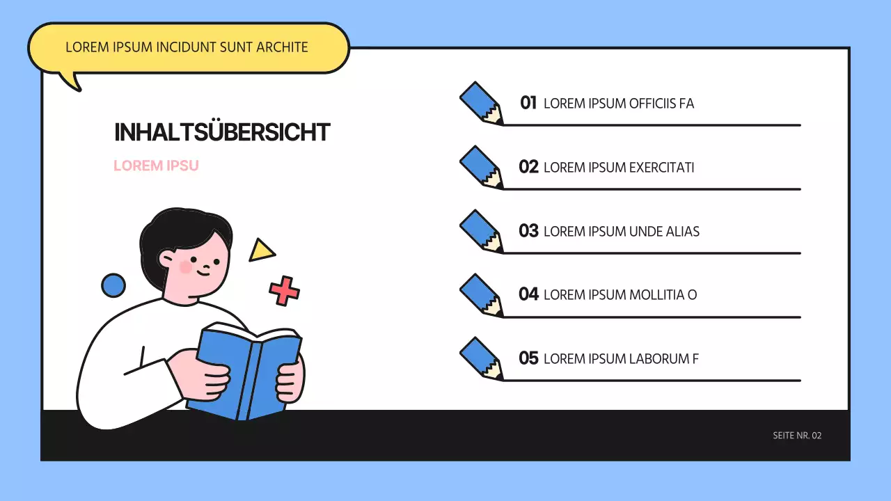 Präsentation der blauen und gelben Studienelemente