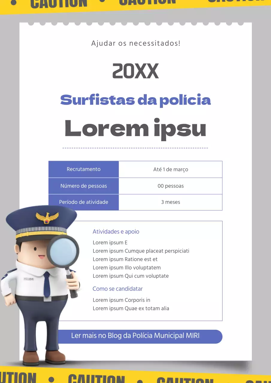 Uma simples promoção azul e amarela de recrutamento da polícia