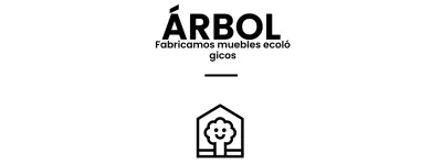 Diseño corporativo de muebles en color con logotipo de marca que representa un árbol en una casa