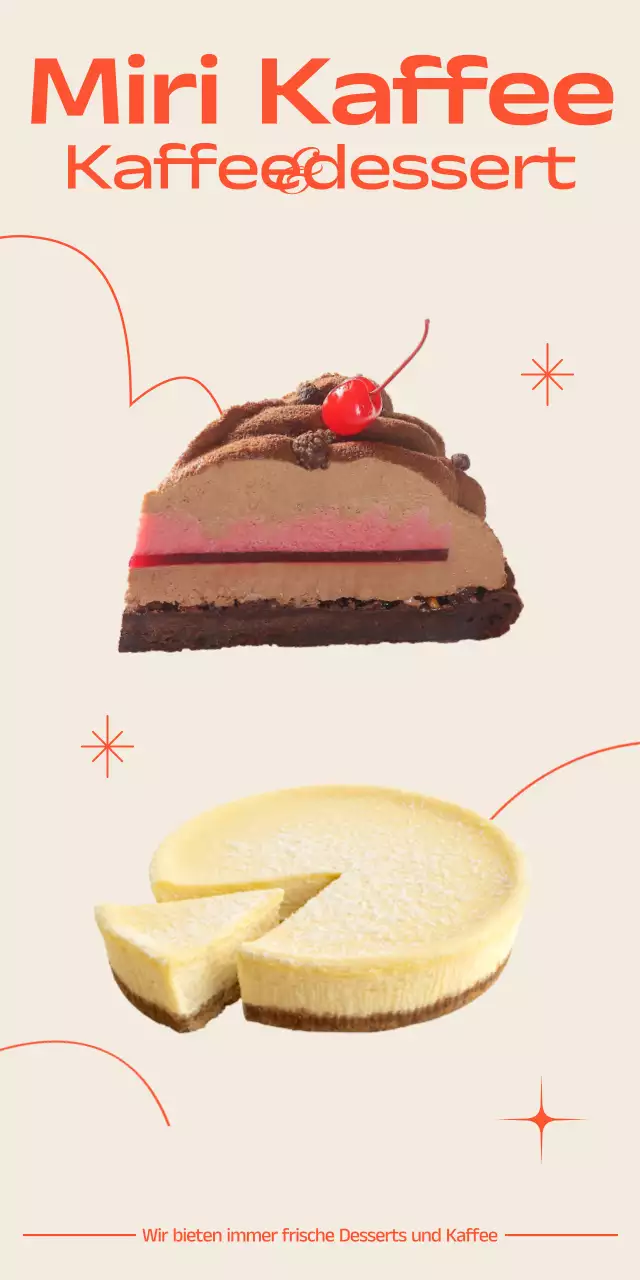 Förderung von Café-Dessertgetränken mit orangefarbenen Akzenten