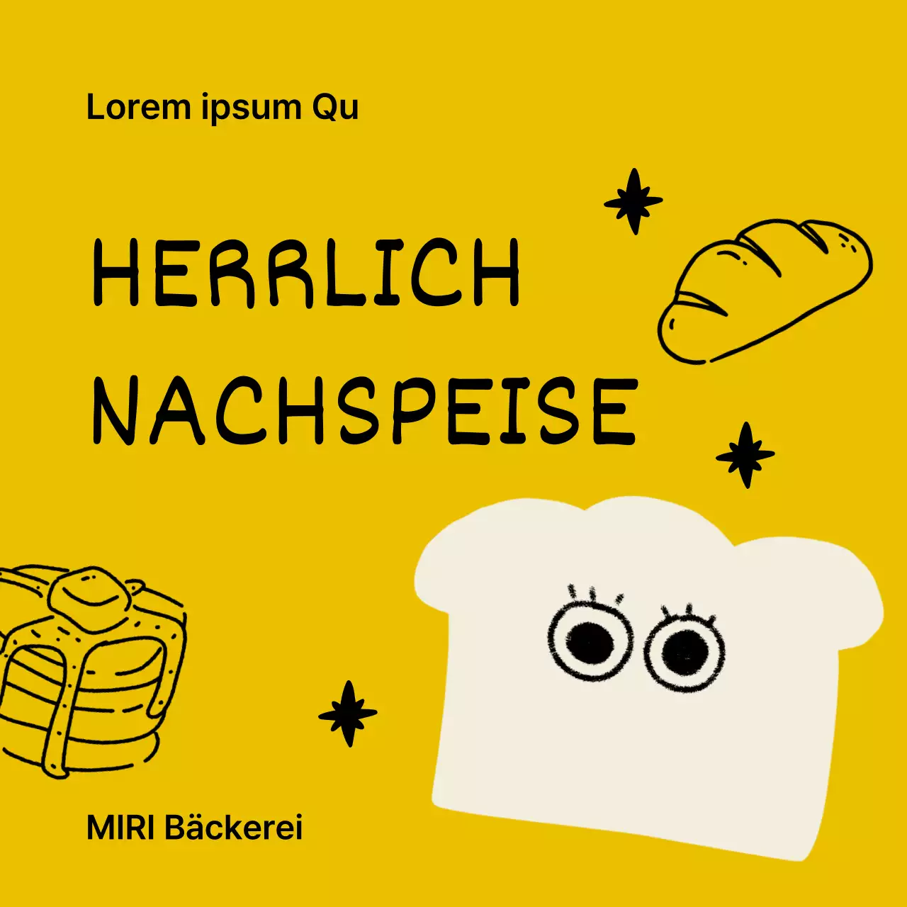 Einfaches Bäckerei-Café-Menü in Gelb und Beige mit einer Rabattanzeige