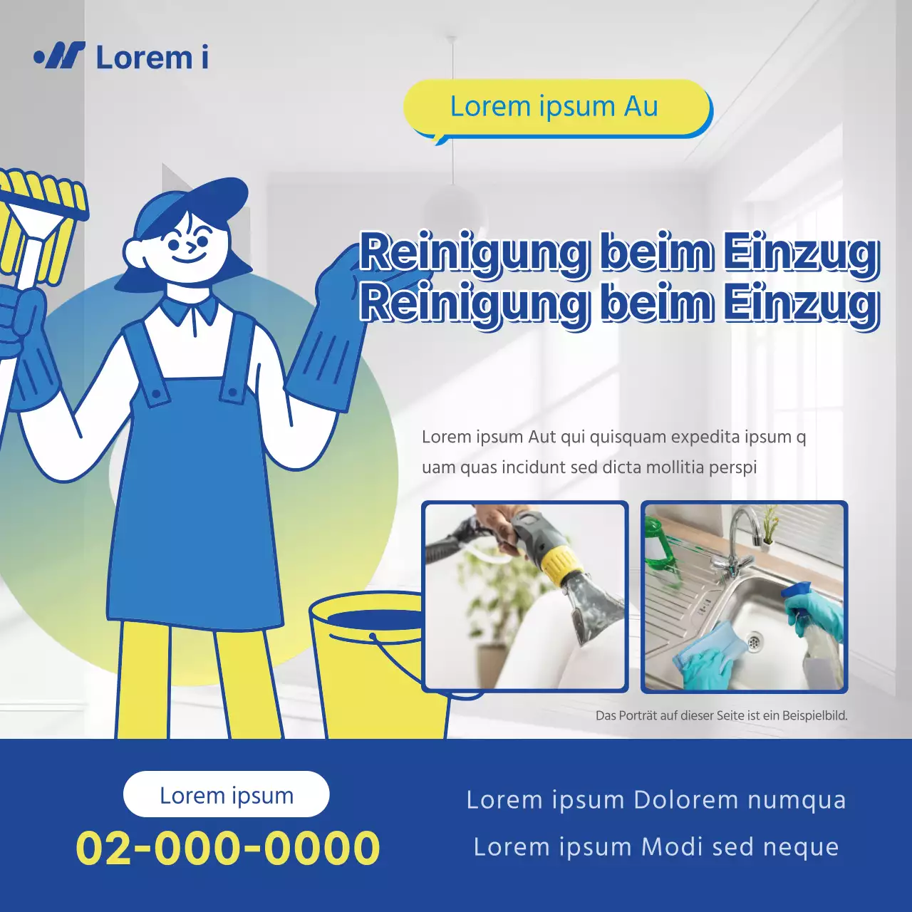 Grundreinigungsanzeige in blau und gelb