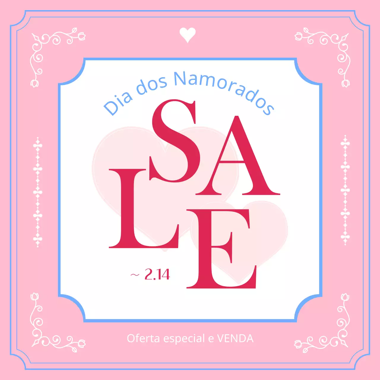 Promover uma promoção clássica do Dia dos Namorados em rosa e azul claro