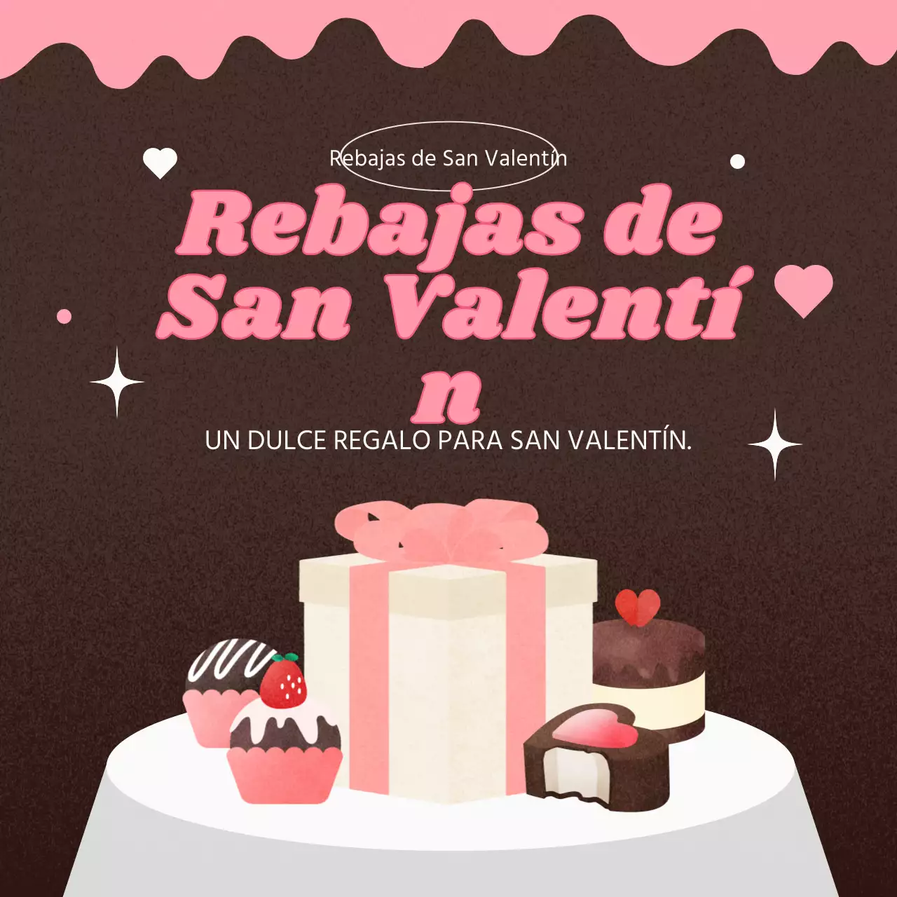 Kitschy anuncio de San Valentín en rosa y marrón