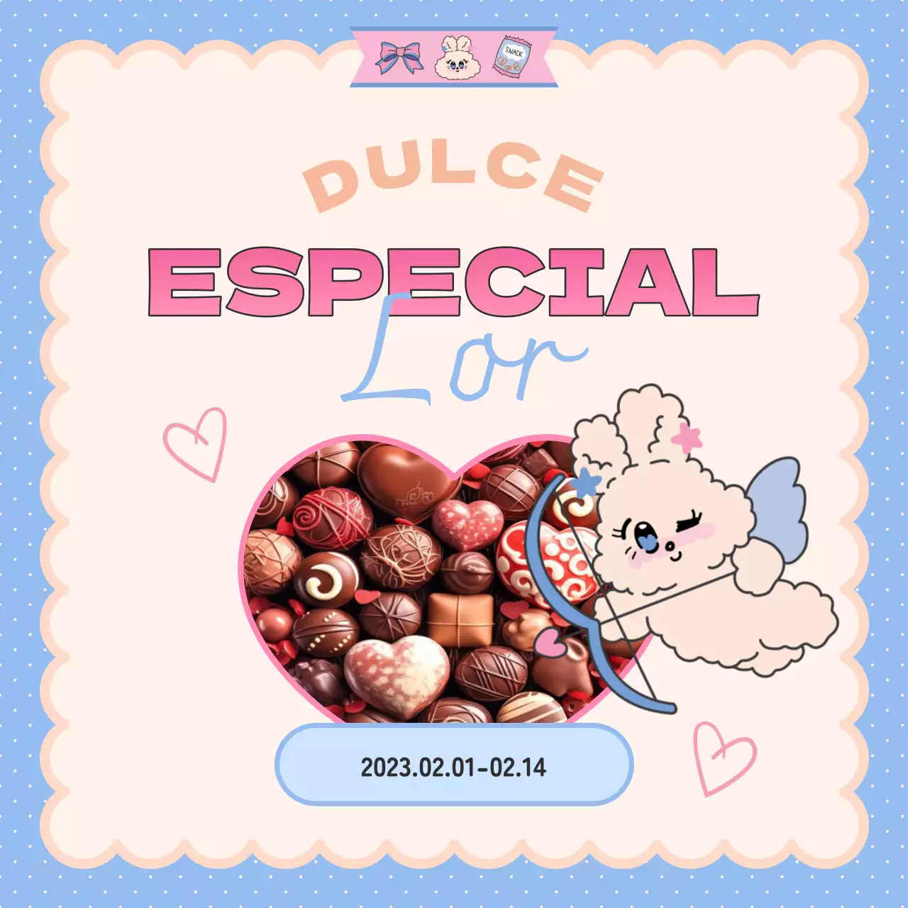 Un bonito anuncio de San Valentín en rosa y azul claro