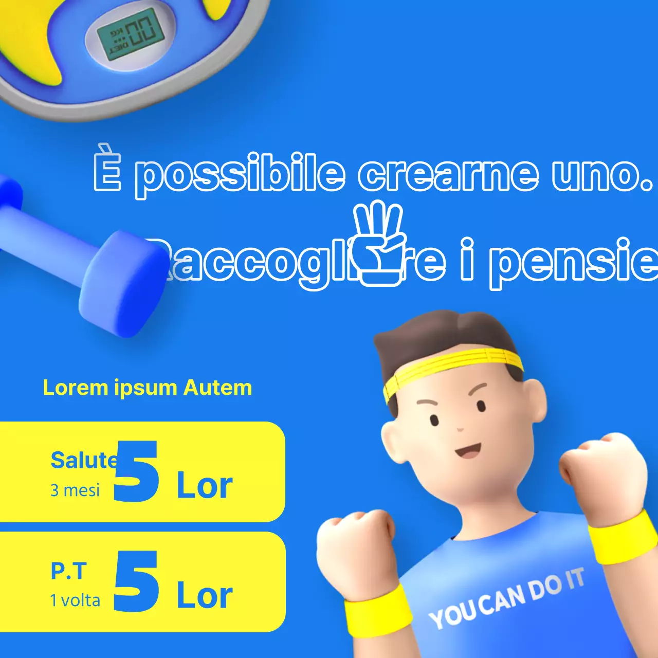 Promuovere un evento in palestra giallo e blu