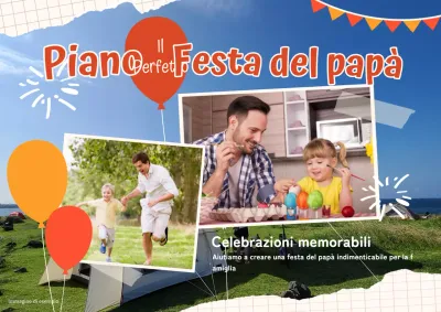 Pubblicità arancione e celeste kitsch per la festa del papà all'aperto