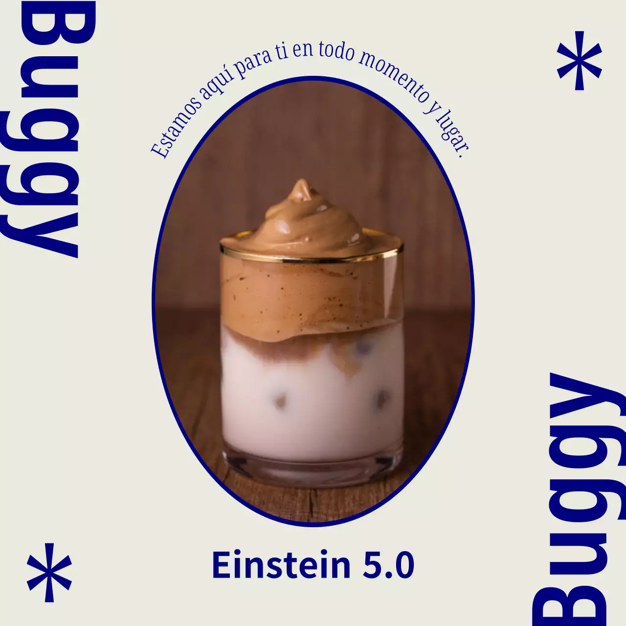 Un sencillo anuncio de cafetería en blanco y azul